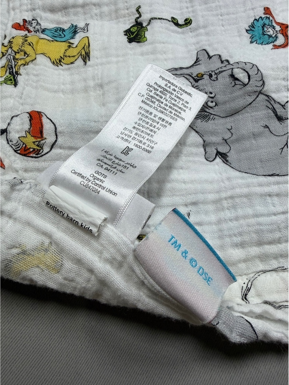 Pottery Barn Kids Dr Seuss Organic Cotton Muslin Swaddle Blanket 47x47 - Picture 2 of 5